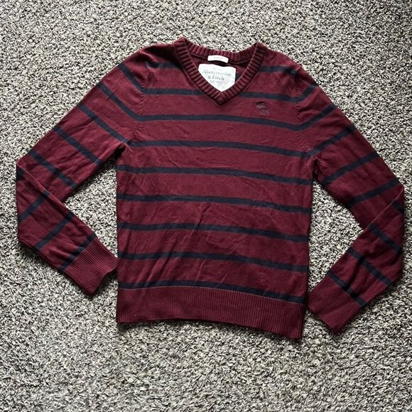 Y2K Abercrombie & Fitch Burgundy Striped L/S Top Wmn Med Preppy Grunge Comfy - Picture 2 of 5